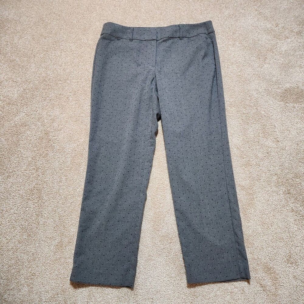 LOFT Pants Women 12P Gray Polka Dot Mid Rise Modern Skinny